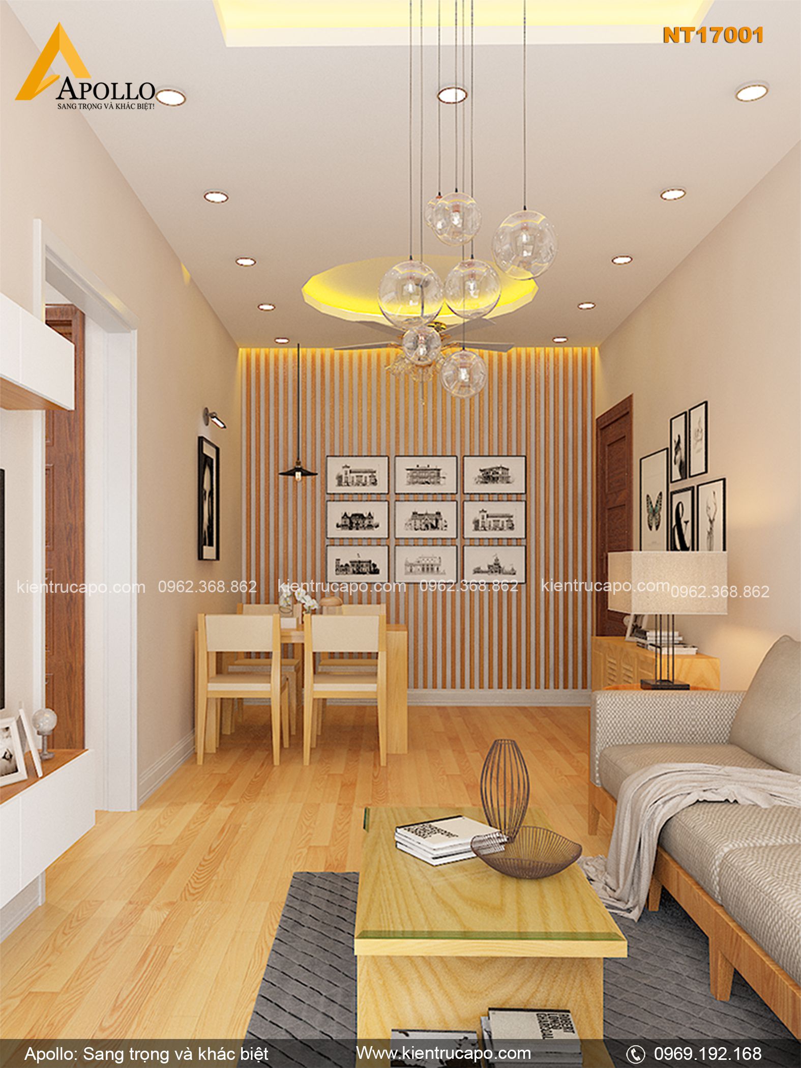 Thiết kế nội thất chung cư hiện đại trẻ trung (NT17001)